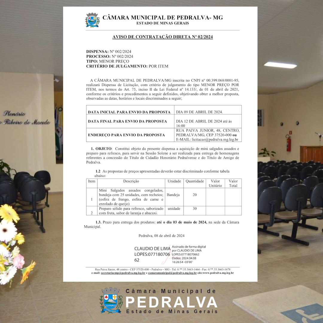 Aviso de Dispensa de Licitação nº 2/2024 - Compra Direta