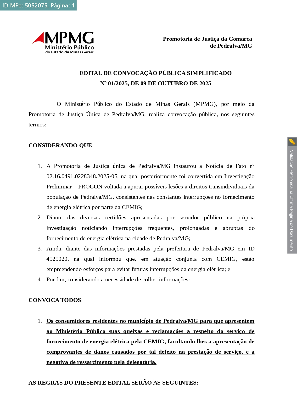 Quedas de energia da CEMIG